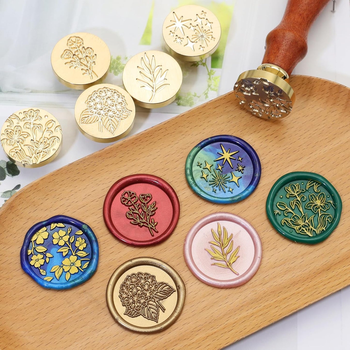 SWANGSA Botanical Flower Wax Seal Stamp Kit with 450pcs Sealing Wax Beads, 2 Pens and Spoon for Wedding, Invitations, Cards, Envelope, Christmas