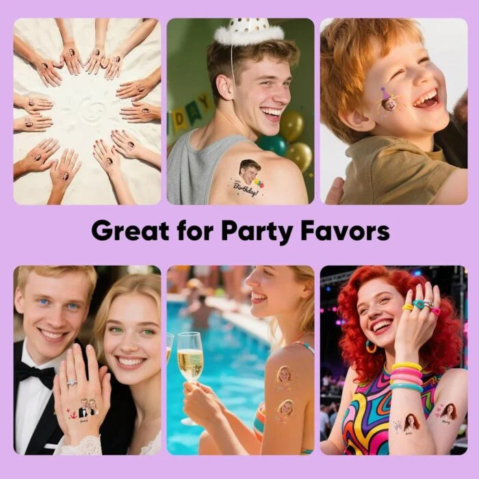 50pcs Custom Temporary Tattoos – Personalized Photo & Name Tattoos for Kids & Adults, Birthday & Party Favors