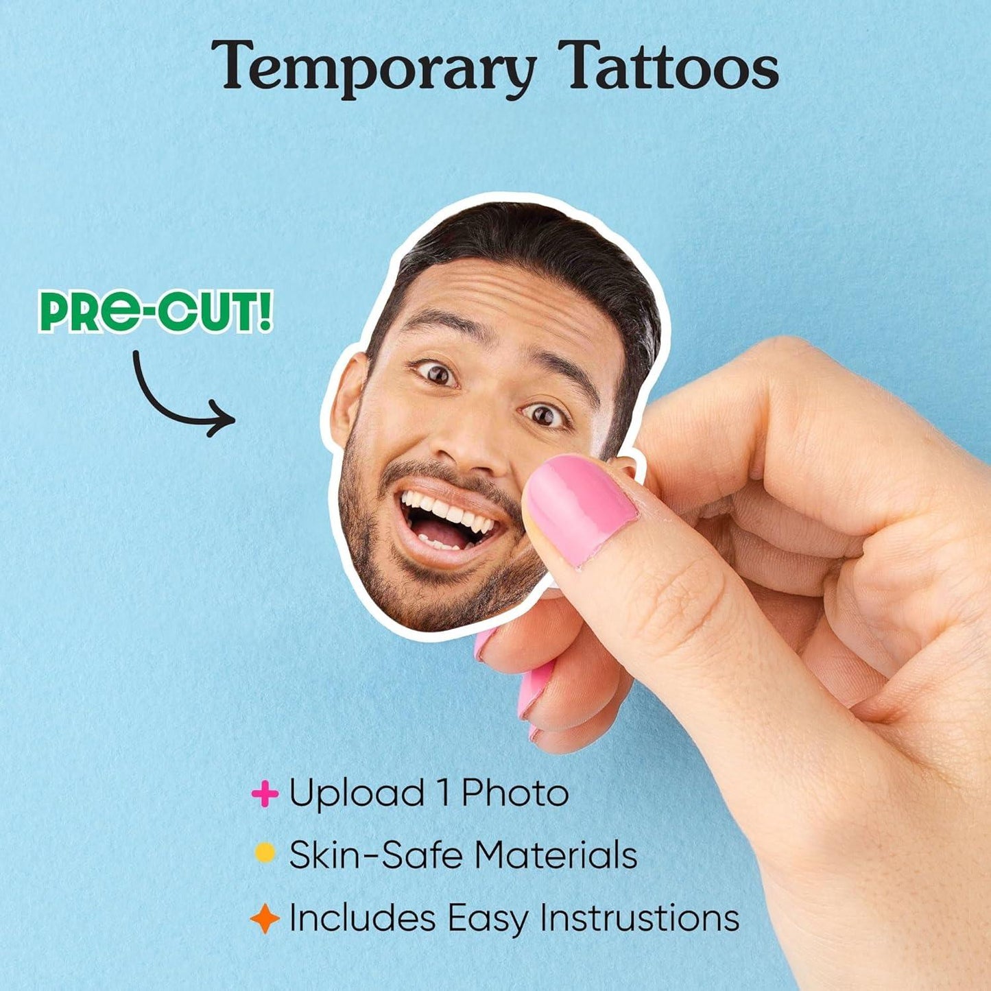 Personalized Face Temporary Tattoos – 3pcs, Waterproof & Skin-Safe Party Favors