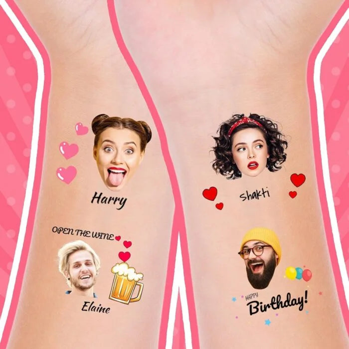 50pcs Custom Temporary Tattoos – Personalized Photo & Name Tattoos for Kids & Adults, Birthday & Party Favors